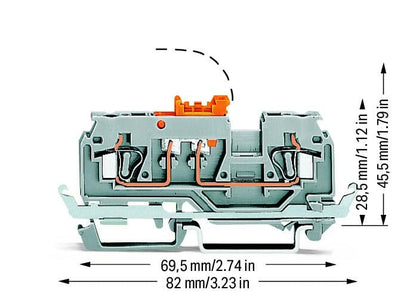 280-871 WAGO Borna seccionable y de medida, 2 conductores; Gris