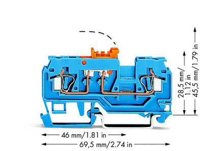 280-876 WAGO Borna seccionable y de medida, 2 conductores; Azul