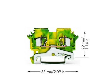 281-607/999-950 WAGO Borna de tierra para 2 conductores; Verde-amarillo