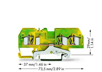 281-687 WAGO Borna de tierra para 3 conductores; Verde-amarillo