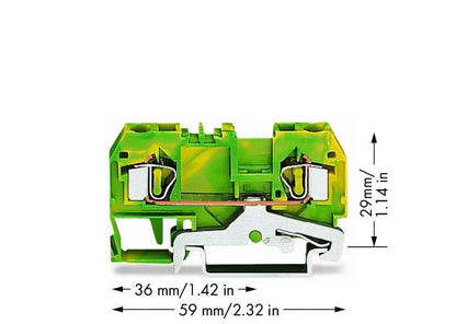 281-907 WAGO Borna de tierra para 2 conductores; Verde-amarillo