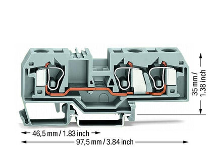 284-681 WAGO Borna de paso para 3 conductores; Gris