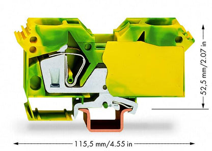 285-607/999-950 WAGO Borna de tierra para 2 conductores; verde-amarillo
