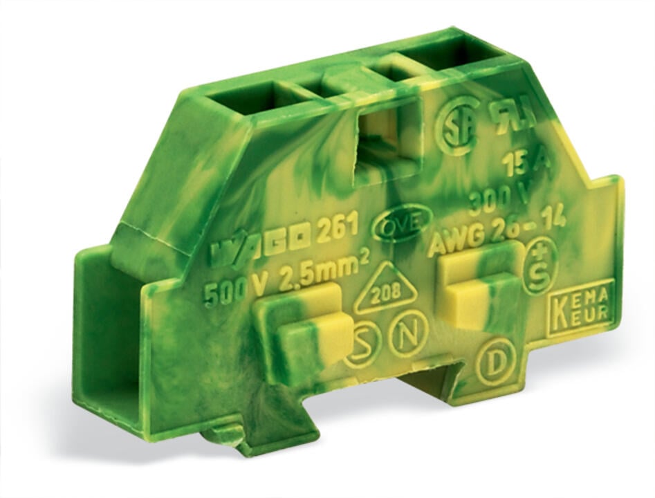 261-327 WAGO Borna final para 2 conductores para una máxima flexibilización del espacio; 1 polo; Verde-amarillo