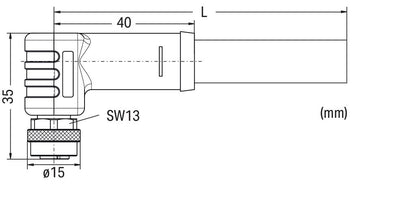 756-3502/050-075 WAGO Cable de alimentación; Conector macho M12L; acodado; 5 polos; Longitud 7,5 m