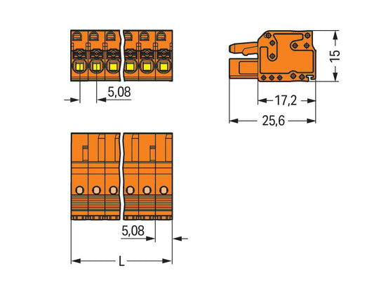 2231-305/102-000 WAGO Conector hembra para 1 conductor; 5 polos; Naranja