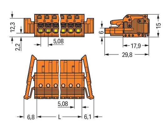 2231-315/037-000 WAGO Conector hembra para 1 conductor; 15 polos; Naranja