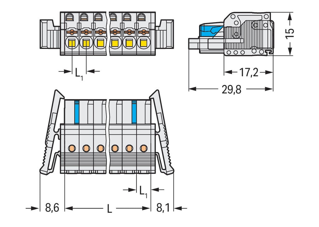 2721-104/037-000 WAGO Conector hembra para 1 conductor; 4 polos; Gris claro