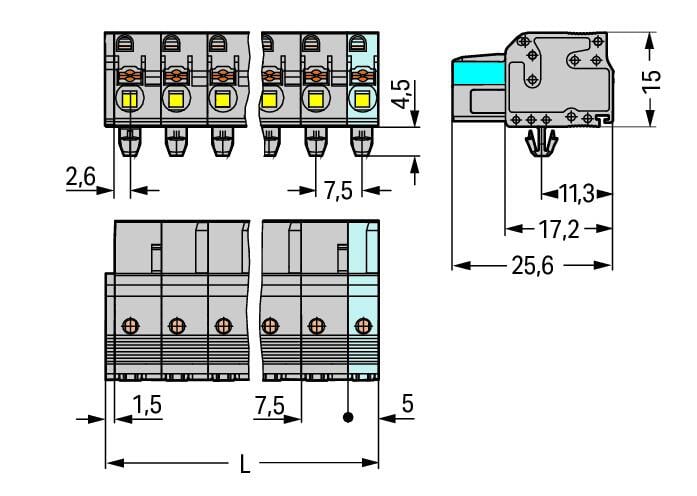 2721-204/008-000 WAGO Conector hembra para 1 conductor; 4 polos; Gris claro