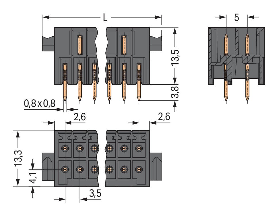 713-1403/037-000 WAGO Conector macho THT, 2 líneas; 6 polos; negro