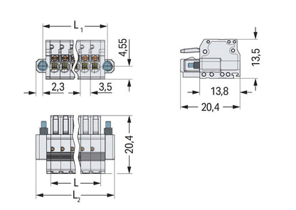 2734-105/107-000 WAGO Conector hembra para 1 conductor; 5 polos; Gris claro