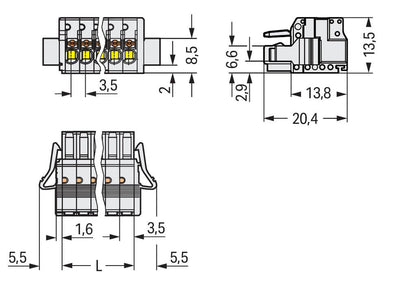 2734-106/037-000 WAGO Conector hembra para 1 conductor; 6 polos; Gris claro
