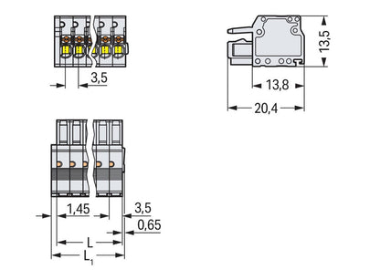 2734-106 WAGO Conector hembra para 1 conductor; 6 polos; Gris claro