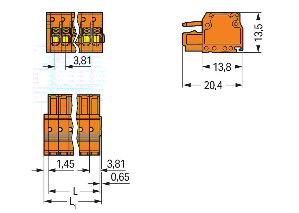 2734-206 WAGO Conector hembra para 1 conductor; 6 polos; Naranja