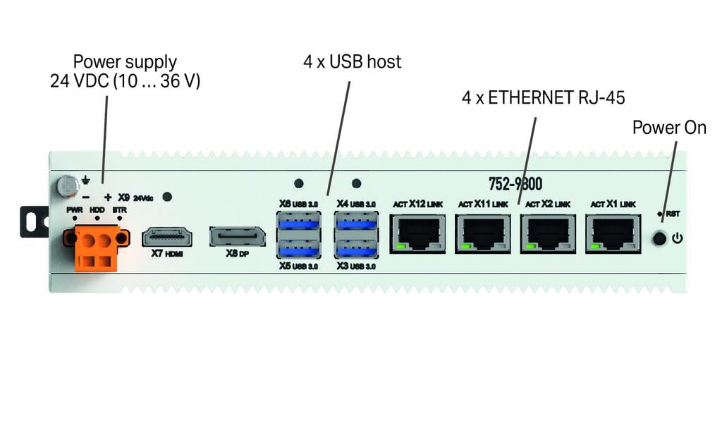 752-9800 WAGO Edge Computer; 4 x ETHERNET, 4 x USB, HDMI, DP; 16 GB de memoria RAM; 256 GB de memoria FLASH