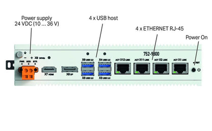 752-9800 WAGO Edge Computer; 4 x ETHERNET, 4 x USB, HDMI, DP; 16 GB de memoria RAM; 256 GB de memoria FLASH