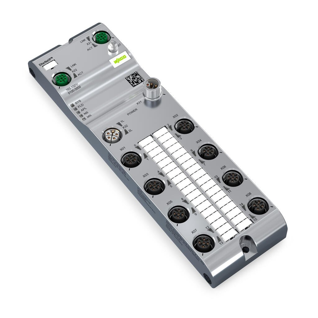 765-1501/100-000 WAGO Entrada digital, 16 canales; EtherNet/IP; 24 V DC; Conexión 8 x M12; WideLine
