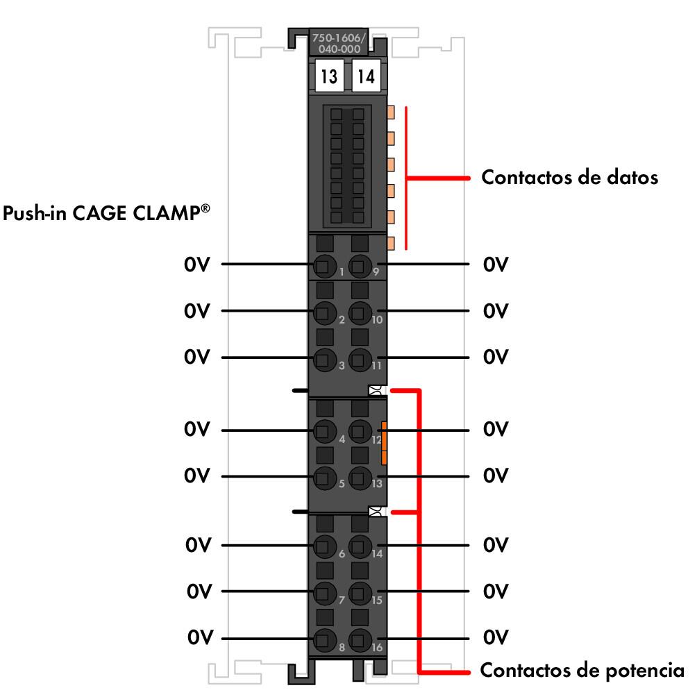 750-1606/040-000 WAGO Módulo de distribución de potencial; 16 polos 0 V; extremo