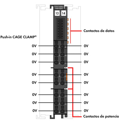 750-1606/040-000 WAGO Módulo de distribución de potencial; 16 polos 0 V; extremo
