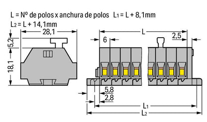 261-107/331-000 WAGO Regleta de bornas para 2 conductores; 7 polos; Gris