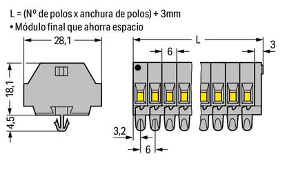 261-159 WAGO Regleta de bornas para 2 conductores; 9 polos; Gris