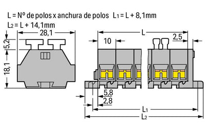 261-204/342-000 WAGO Regleta de bornas para 4 conductores; 4 polos; Gris