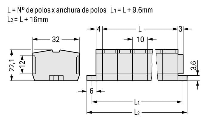 264-233 WAGO Regleta de bornas para 4 conductores; 3 polos; Gris claro
