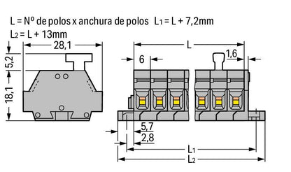 261-424/331-000 WAGO Regleta de bornas para 2 conductores; 4 polos; Gris