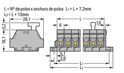 261-429/331-000 WAGO Regleta de bornas para 2 conductores; 9 polos; Gris