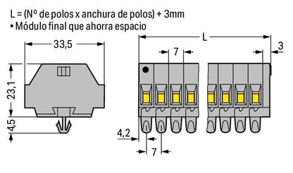 262-153 WAGO Regleta de bornas para 2 conductores; 3 polos; Gris
