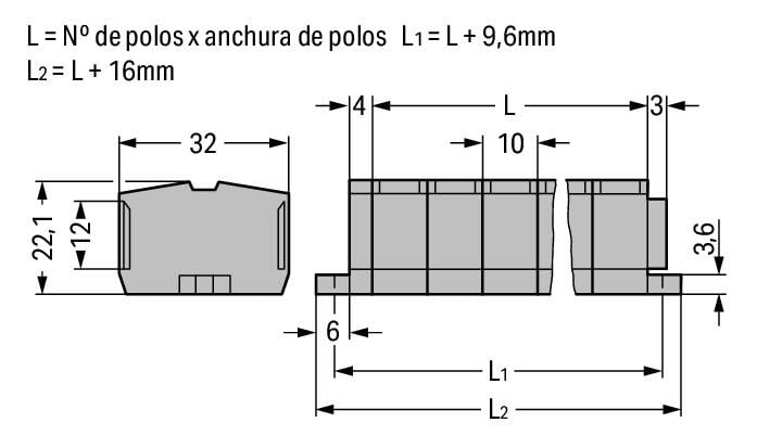 264-204 WAGO Regleta de bornas para 4 conductores; 4 polos; Gris