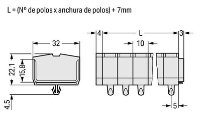 264-283 WAGO Regleta de bornas para 4 conductores; 3 polos; Gris claro